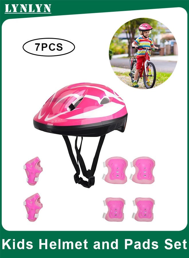 LYNLYN 7PCS Kids Helmet and Pads Set, Adjustable Bike Helmet with Knee, Elbow and Wrist Pads, Breathable Protective Gear for Cycling, Scooter, Skateboarding and Roller Skating (Pink) - Image 1